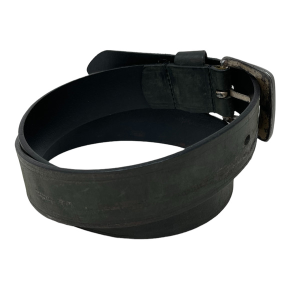 Vintage 90s Guess Black Leather Belt 36 Made in USA Triangle Logo Distressed - Picture 3 of 6